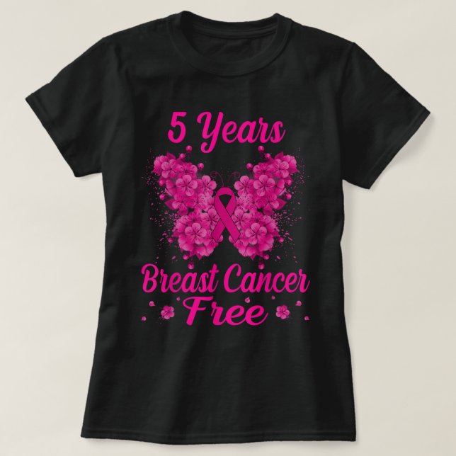 5 Years Breast Cancer Free Survivor Butterfly T-Shirt (Design Front)