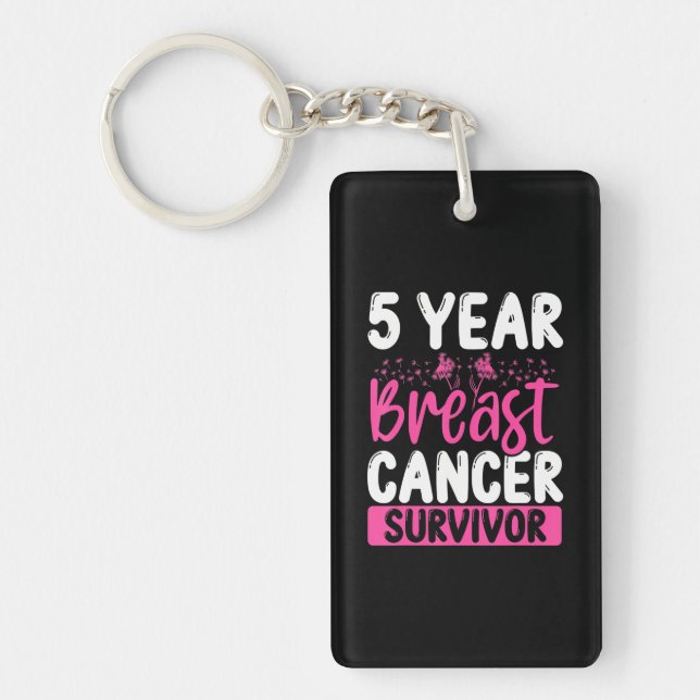 5 Years Cancer Survivor Breast Cancer Awareness Key Ring (Front)