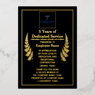 5 Years of Dedicated Service Award Custom Foil  Holiday Card