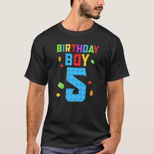 5 Years Old Birthday Boy  Blocks Building Boys Kid T-Shirt (Front)