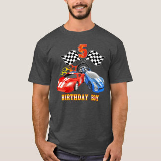 5 Years Old Birthday Boy Fire Race Wheel 5th Racin T-Shirt