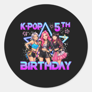 5 Years Old Birthday K Pop Kids 5th Birthday Girls Classic Round Sticker