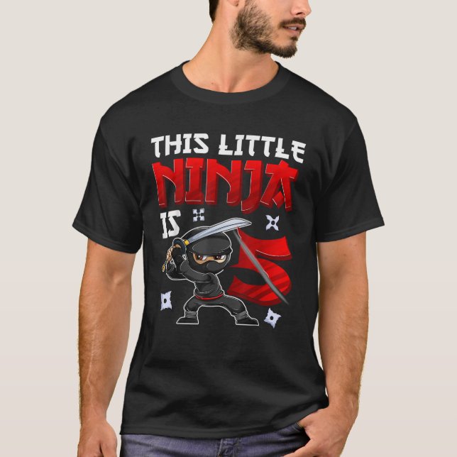 5 Years Old Boy Birthday Tee This Little Ninja Is  (Front)