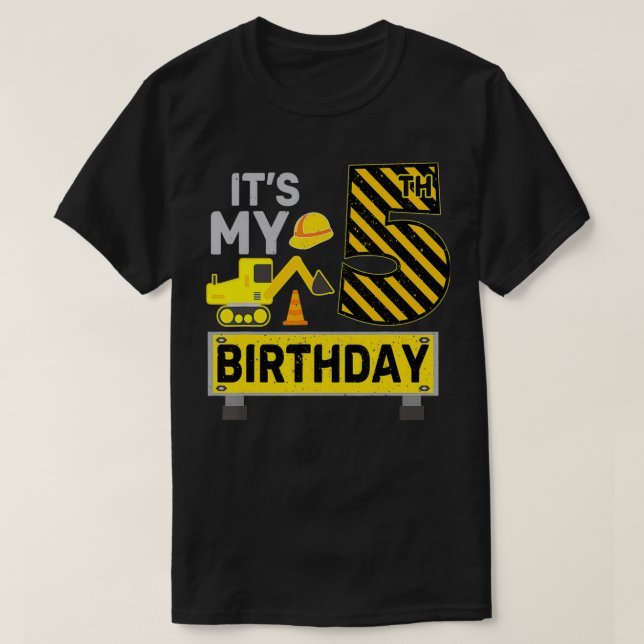 5 Years Old Boy It's My 5th Birthday Construction  T-Shirt (Design Front)