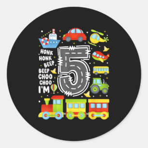 5 Years Old Boys Girls Kids 5th Birthday Transport Classic Round Sticker