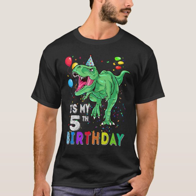 5 Years Old   It's My 5th Birthday Dinosaur Rex T-Shirt (Front)