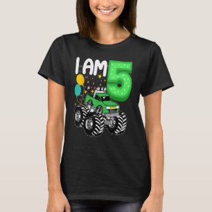 5 Years Old Kid Green Monster Truck Birthday Boy T-Shirt