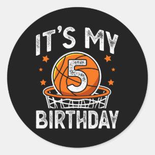 5 Years Old Kids Basketball Sport 5th Birthday Boy Classic Round Sticker