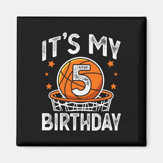 5 Years Old Kids Basketball Sport 5th Birthday Boy Magnet (Front)