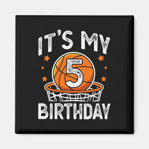 5 Years Old Kids Bysketbyll Sport 5th Birthday Boy Magnet