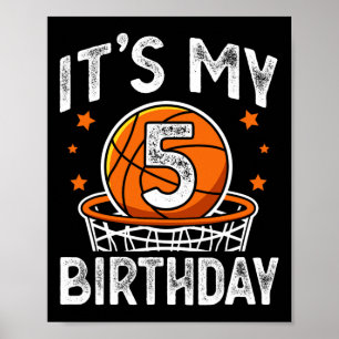 5 Years Old Kids Bysketbyll Sport 5th Birthday Boy Poster