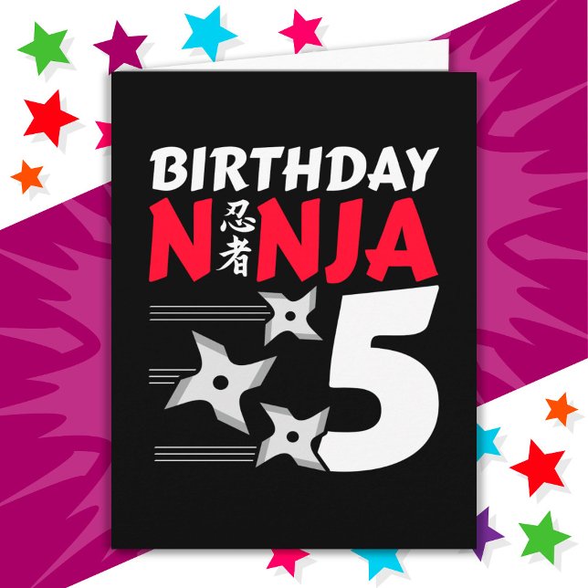 5 Years Old Ninja Party Stars Kids 5th Birthday Card (Creator Uploaded)