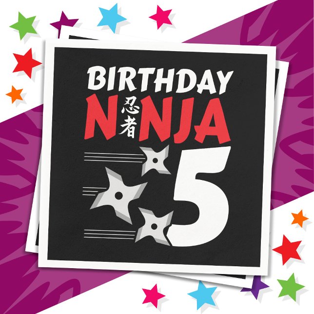 5 Years Old Ninja Party Stars Kids 5th Birthday Napkin (Creator Uploaded)
