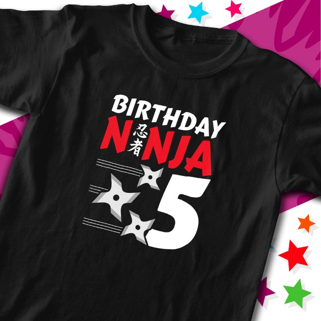 5 Years Old Ninja Party Stars Kids 5th Birthday T-Shirt (Creator Uploaded)