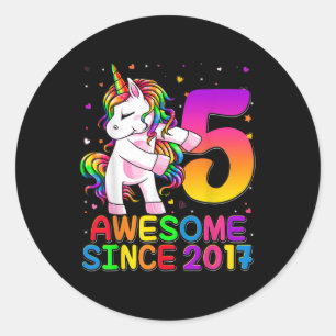 5 Years Old Unicorn Flossing 5th Birthday Girl Uni Classic Round Sticker