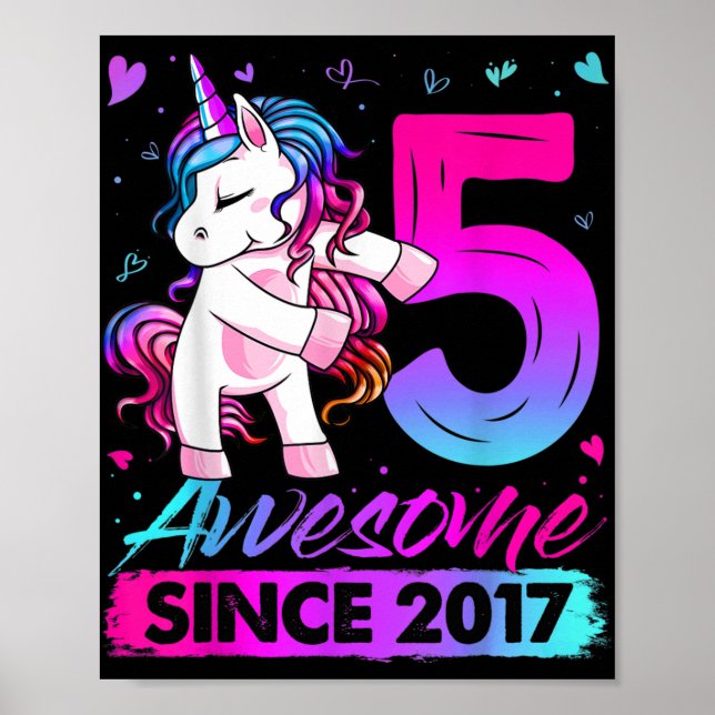5 Years Old Unicorn Flossing 5th Birthday Girl Uni Poster (Front)