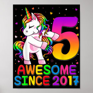 5 Years Old Unicorn Flossing 5th Birthday Girl Uni Poster