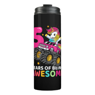 5 Years Old Unicorn Riding Monster Truck 5th Birth Thermal Tumbler