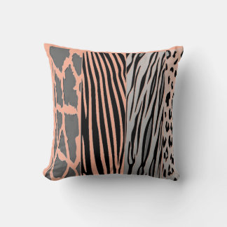5Black And Peach Printed Zebra Stripe Pillow