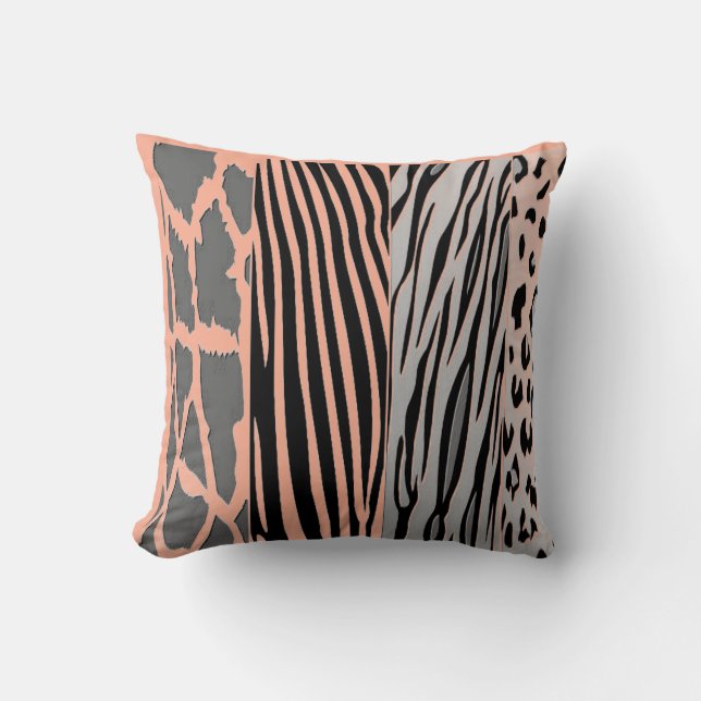 5Black And Peach Printed Zebra Stripe Pillow (Front)
