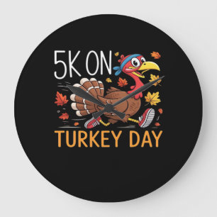 5K On Turkey Day Thanksgiving Running Classic T-Sh Large Clock