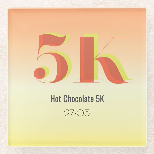 5k Race Running Celebration Bold Yellow Red Text Glass Coaster (Front)
