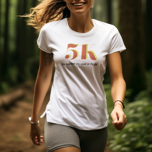 5k Race Running Celebration Bold Yellow Red Text T-Shirt (Creator Uploaded)
