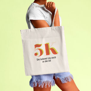 5k Race Running Celebration Bold Yellow Red Text Tote Bag