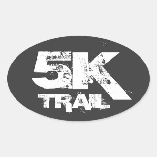 5K Trail Running Oval Decal White On Black Oval Sticker