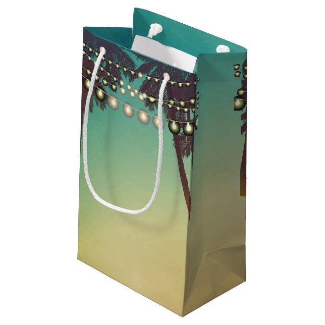 5lx3wx8.5h Small Gift Bag Beach Sunset Palm Tree S (Back Angled)
