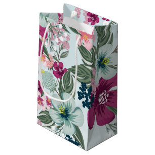 5lx3wx8.5h Small Gift Bag Tropical Flowers on Blue