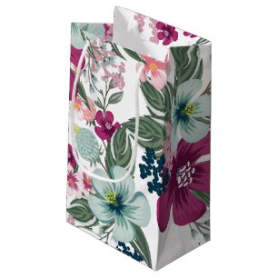 5lx3wx8.5h Small Gift Bag Tropical Flowers on Whit