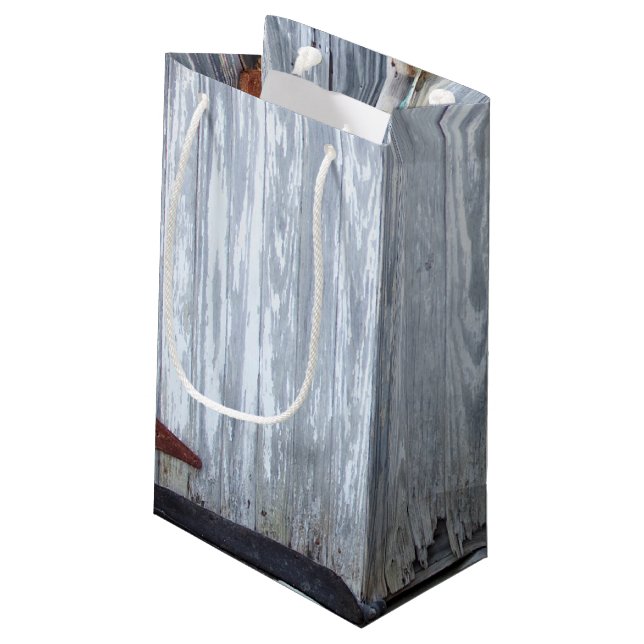 5lx3wx8.5h Small Gift Bag White Wash Wood Barn Doo (Back Angled)