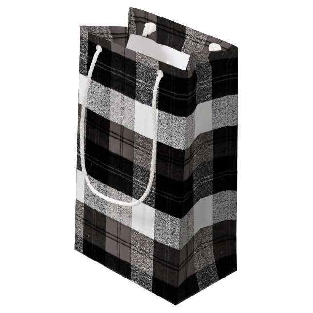 5lx3wx8.5h Small Gift Bag XMAS Baffalo Plaid Black (Back Angled)