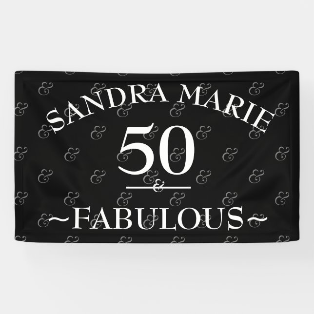 5O and Fabulous black and White modern Birthday Banner (Horizontal)