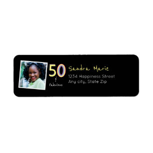 5O and Fabulous black Yellow Rainbow Chic Birthday Return Address Label