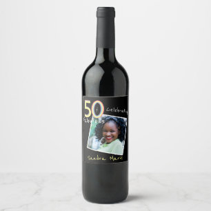 5O and Fabulous black Yellow Rainbow Chic Birthday Wine Label
