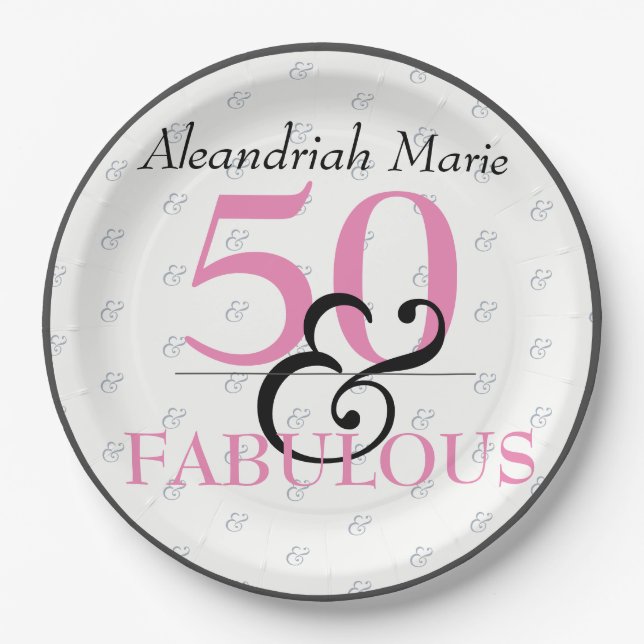 5O and Fabulous Elegant Modern Birthday Paper Plate (Front)