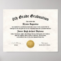 5th 8th Grade Graduation Homeschool Diploma