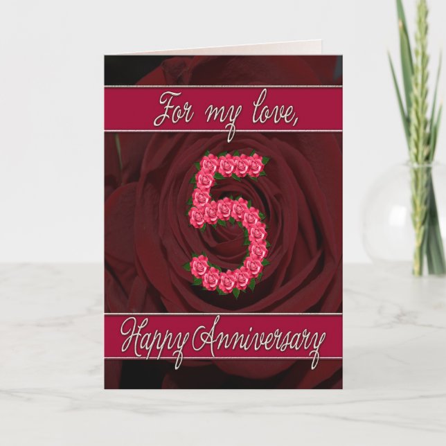 5th anniversary card with roses and leaves (Front)