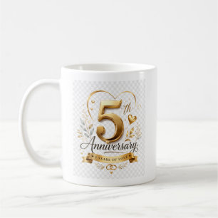 5th Anniversary Celebration Gold Elegant Design Coffee Mug