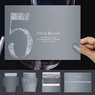 5th Anniversary Diamond Number Four Silver Gray Envelope