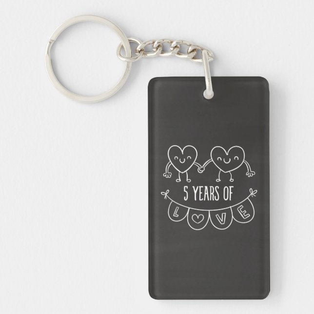 5th Anniversary Gift Chalk Hearts Key Ring (Front)