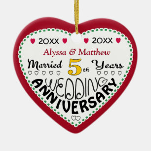 5th Anniversary Gift Heart Shaped Christmas Ceramic Tree Decoration