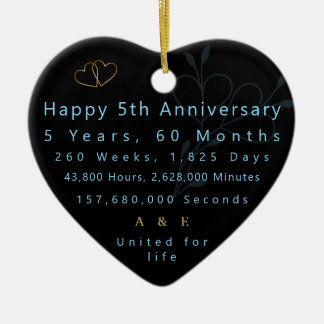 5th Anniversary Heart Ceramic Ornament