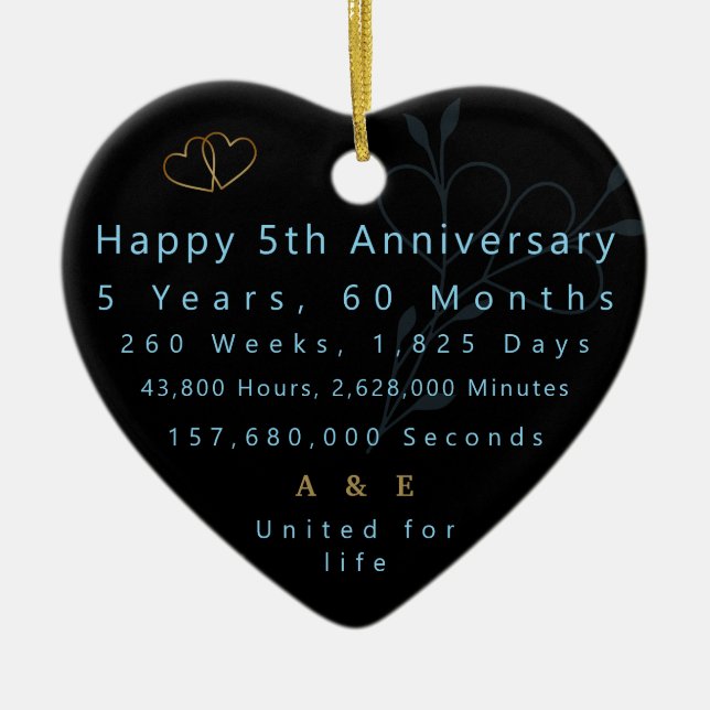 5th Anniversary Heart  Ceramic Ornament (Front)