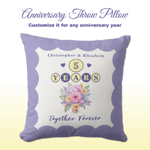 5th anniversary names gerbera flowers purple cushion