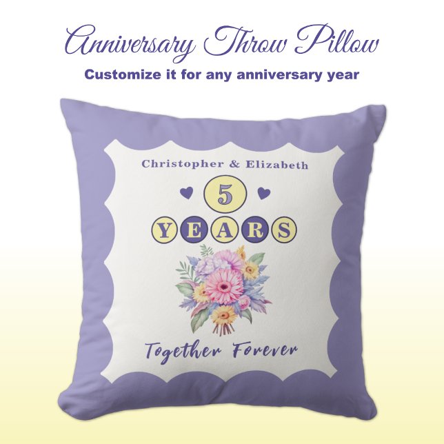 5th anniversary names gerbera flowers purple cushion (Creator Uploaded)