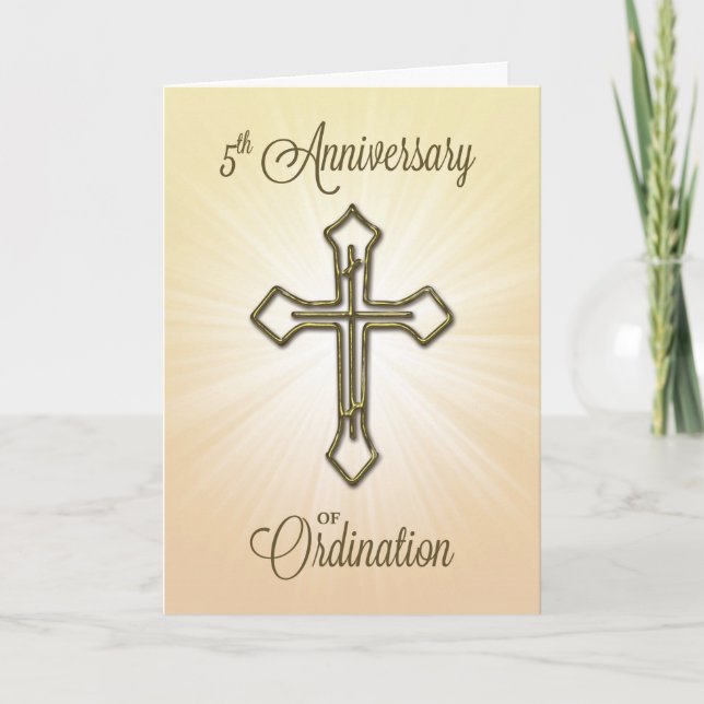 5th Anniversary of Ordination, Gold Cross Card (Front)