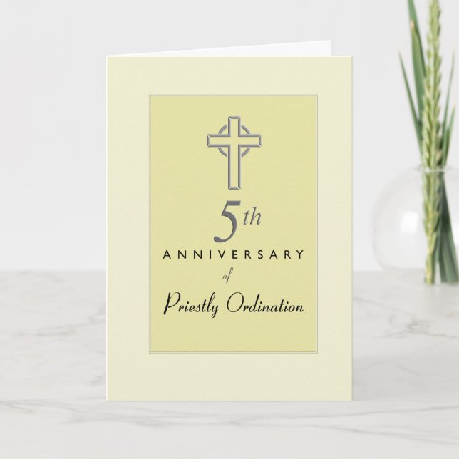 5th Anniversary of Priest with Embossed Cross, Re Card (Front)